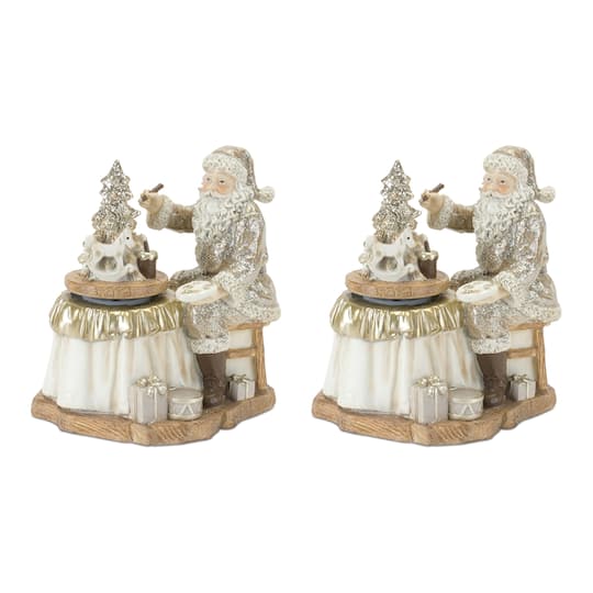6.5" Santa with Spinning Christmas Tree Set By Melrose in White | Michaels®